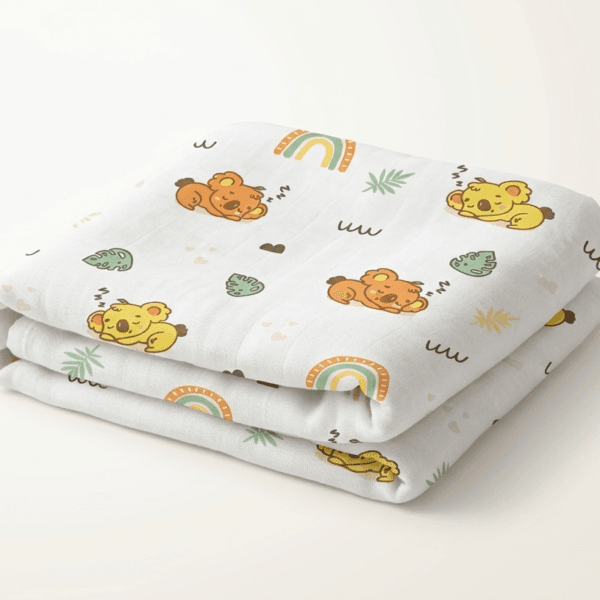 Yobrina Muslin Swaddle Blanket for Newborns, Soft Cotton, 95x95 cm, Multipurpose Wrap, Unisex Prints,0-24 Months, Assorted prints