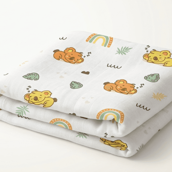 Yobrina Muslin Swaddle Blanket for Newborns, Soft Cotton, 95x95 cm, Multipurpose Wrap, Unisex Prints,0-24 Months, Assorted prints